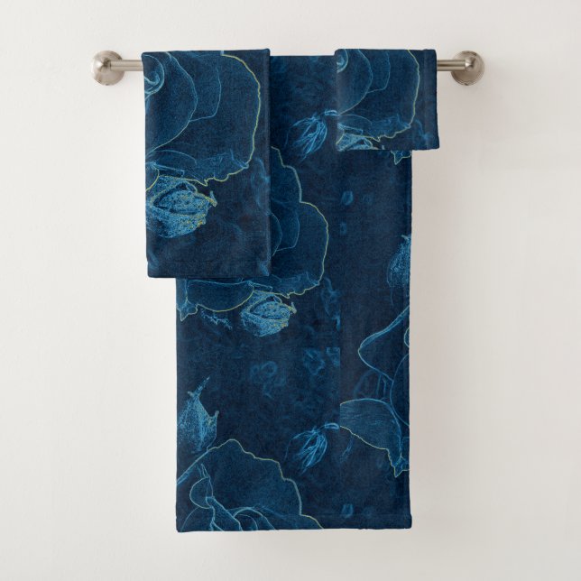 Conjunto De Toalhas contorno de rosa azul (Insitu)