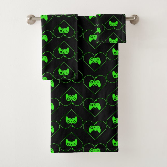 Conjunto De Toalhas Controle de Videogame Verde Padrão de Coração (Insitu)