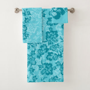 Conjunto De Toalhas Coordenada-Cerceta floral havaiana do vintage de
