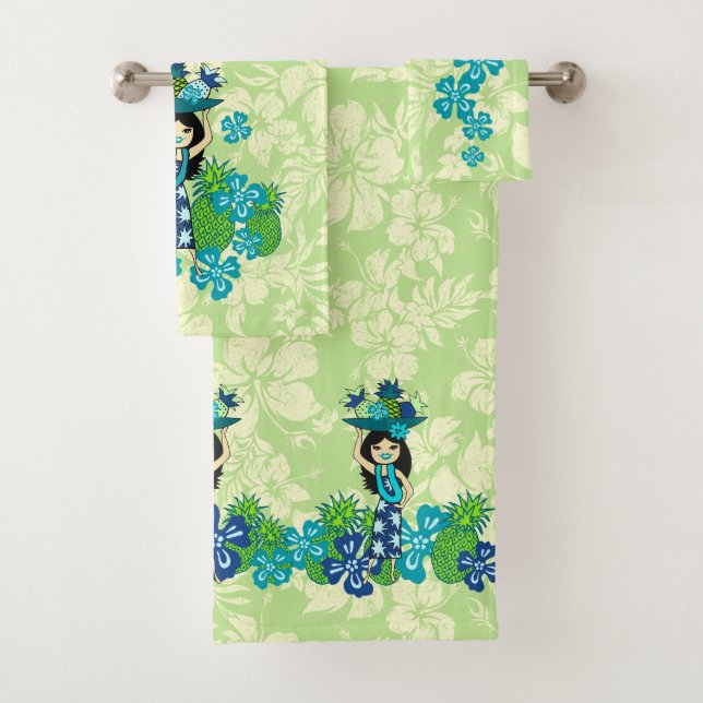Conjunto De Toalhas Coordenada de Rapariga Hula Havaiana do Pineapple  (Insitu)