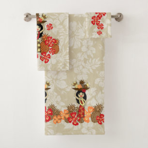 Conjunto De Toalhas Coordenada havaiana Tan da menina de Luau Hula do