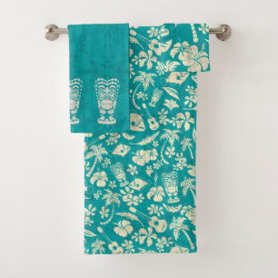 Conjunto De Toalhas Coordenada tropical havaiana de Tiki da praia de