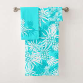 Conjunto De Toalhas Coordenada Tropical Hawaiana Pineapple Camo - Turq