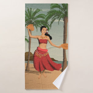 Conjunto De Toalhas Coordenadas havaianas do cartão da menina de Hula