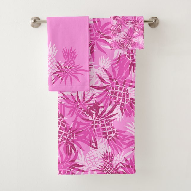 Conjunto De Toalhas Coordenado Tropical Hawaiano Pineapple Camo - Rosa (Insitu)