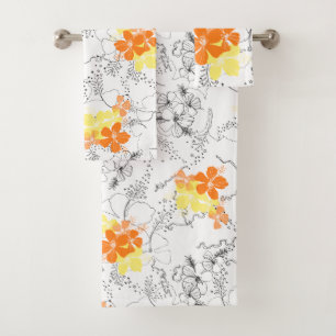 Conjunto De Toalhas Coordenador Hibiscus Havaiano do Jardim da Meia-No