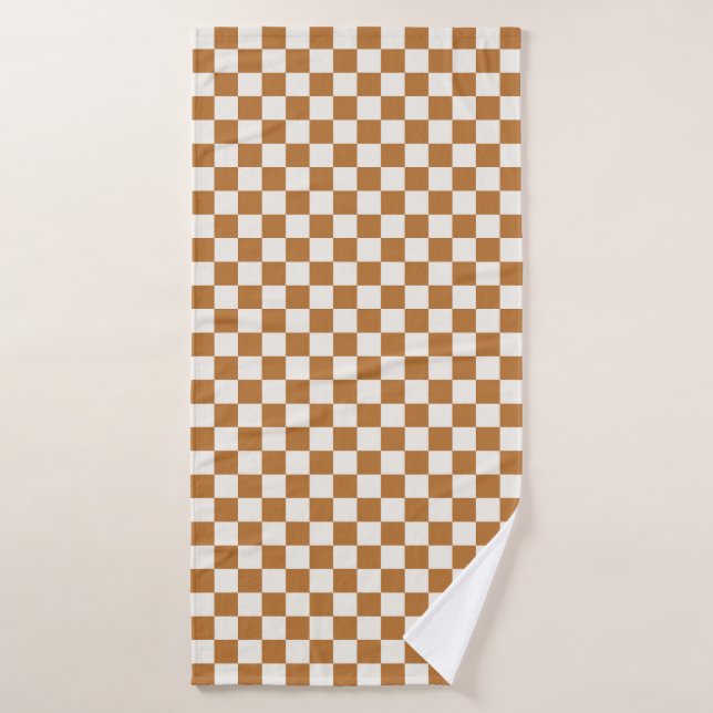 Conjunto De Toalhas Copper and eggshell checkerboard pattern (Toalha de Banho)