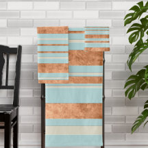 Copper Stripes Robins Egg Blue Bathroom Towel Set