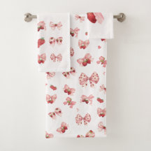 Conjunto de Toalhas Coquette Morango & Laço (3 Peç