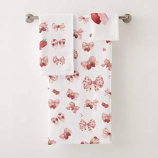 Conjunto de Toalhas Coquette Morango & Laço (3 Peç
