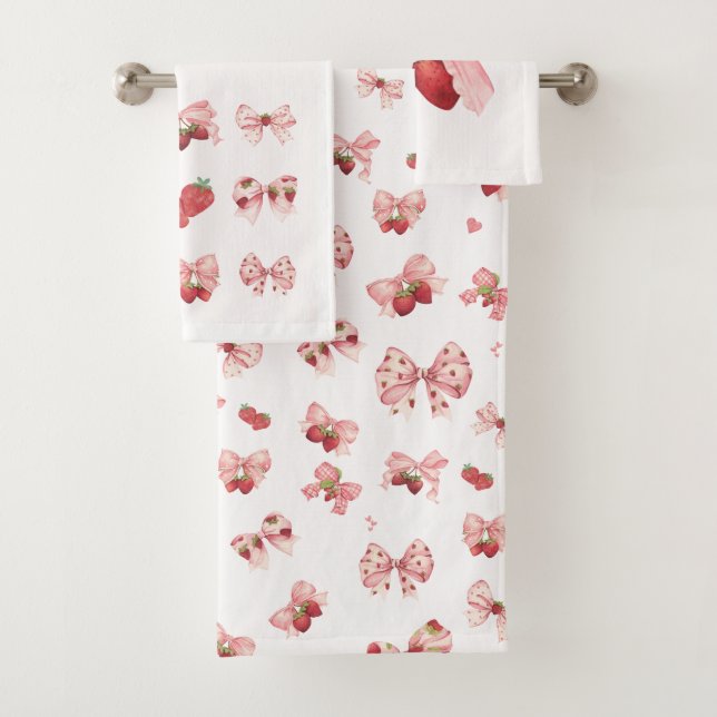 Conjunto De Toalhas Coquette Strawberry & Bow Towel Set (3 Pieces)  (Insitu)