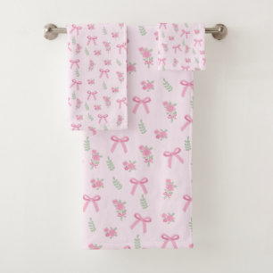 Conjunto De Toalhas Coquette Verão Rosa Pastel Laços e Rosas Floral