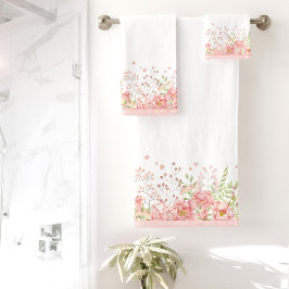 Conjunto De Toalhas Cor da Água - Borda Floral Branco