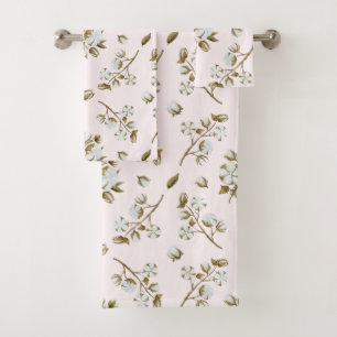 Conjunto De Toalhas Cor d'água do bloco branco de algodão rosa