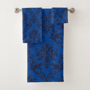 Conjunto De Toalhas Cor damasco azul-clara e escura