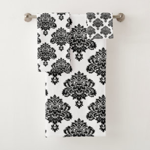 Conjunto De Toalhas Cor damasco branca e preto elegante