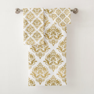 Conjunto De Toalhas cor damasco de colheita Dourada em branco