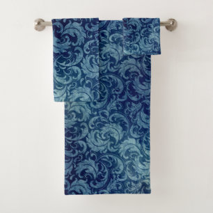 Conjunto De Toalhas Cor damasco Elegante Blue Vintage