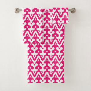 Conjunto De Toalhas Cor damasco Ikat marroquina, cor-de-rosa fuchsia e