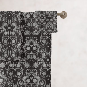 Conjunto De Toalhas Cor damasco preto e Cinza clássico