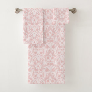 Conjunto De Toalhas Cor damasco rosa clássico e branca