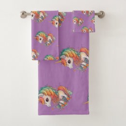 Conjunto De Toalhas Cor-de-água cega unicórnio, lavanda