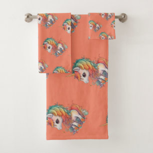 Conjunto De Toalhas Cor-de-água cega unicórnio, lavanda