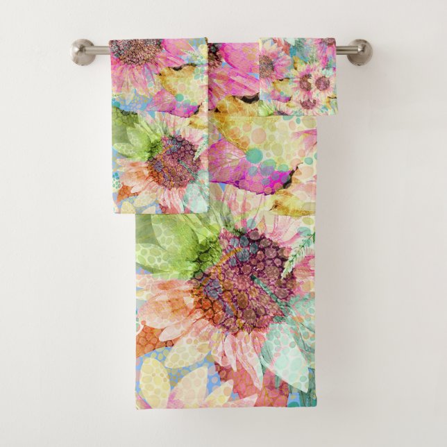 Conjunto De Toalhas Cor de Água Romântica Padrão de Girassol (Insitu)