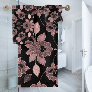 Conjunto De Toalhas Cor-de-rosa elegante em renda preta em estilo vint