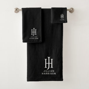 Conjunto De Toalhas Cor-de-rosa esbranquiçada monograma elegante