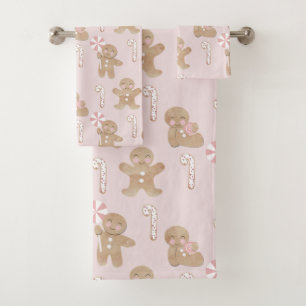 Conjunto De Toalhas COR DE ROSA! Girly Christmas GIngerpão padrão Towe