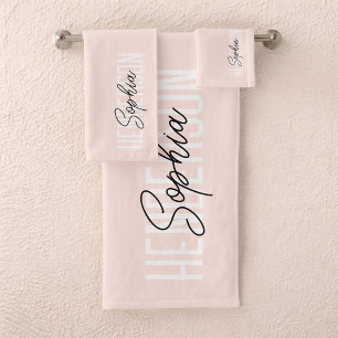 Conjunto De Toalhas Cor-de-rosa-rosa da assinatura do script monograma