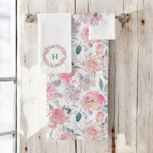 Conjunto De Toalhas Cora floral cor-de-rosa