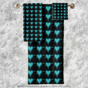 Conjunto De Toalhas Coração e Seta - Marinho Teal