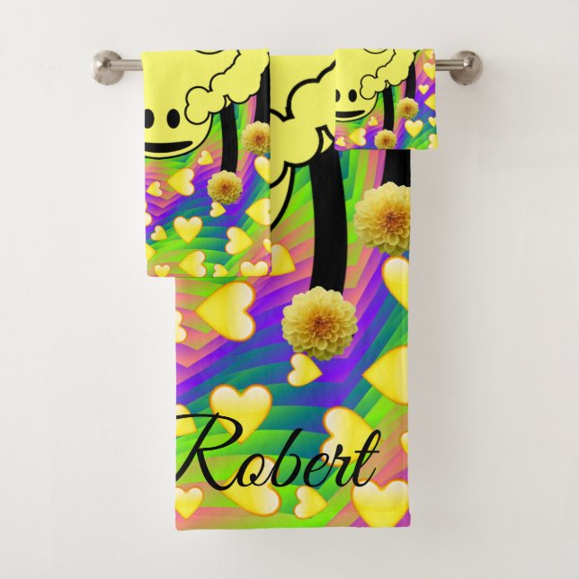 Conjunto De Toalhas Corações Amarelos Ovinos Lavar Mãos Banheiro (Insitu)