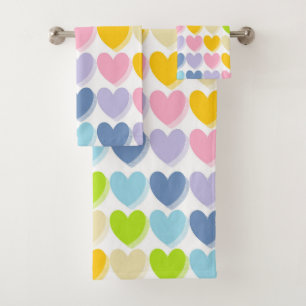 Conjunto De Toalhas Corações Arco-Íris de Pastel Sombreado