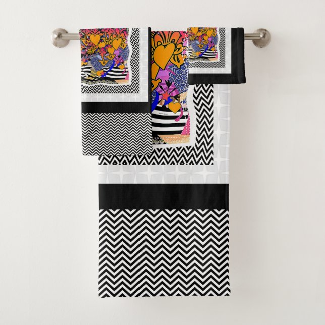 Conjunto De Toalhas Corações Cevron + Flores (Insitu)