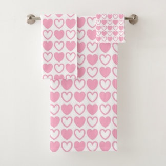 Conjunto De Toalhas Corações cor-de-rosa e brancos