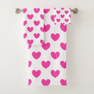 Conjunto De Toalhas Corações cor-de-rosa fúcsia da polca no branco