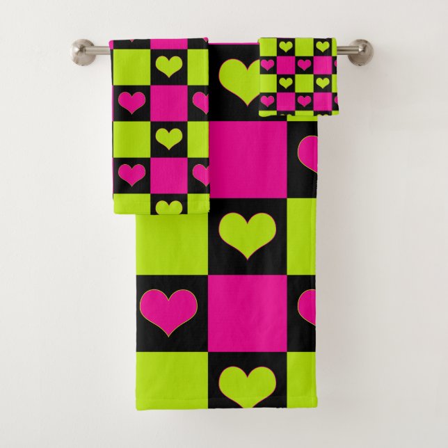 Conjunto De Toalhas Corações da Desktop Board - Verde limão, rosa quen (Insitu)