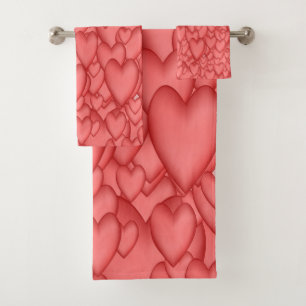 Conjunto De Toalhas Corações de Amor Rosa Decorativo