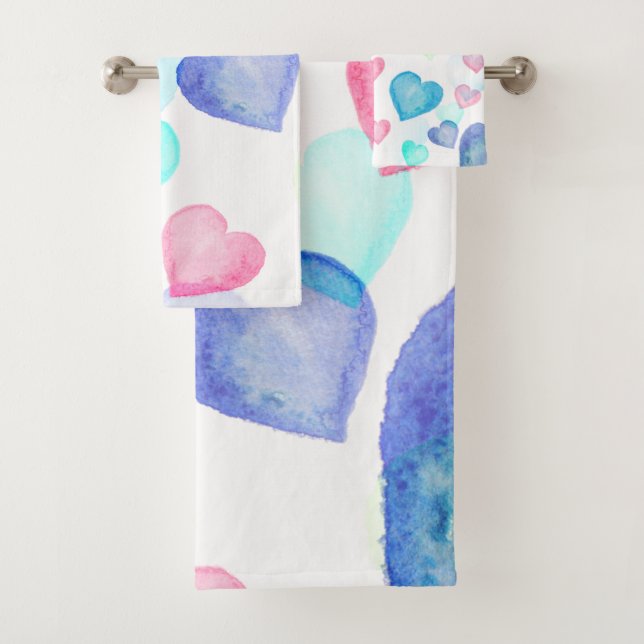 Conjunto De Toalhas Corações de Aquarela (Insitu)