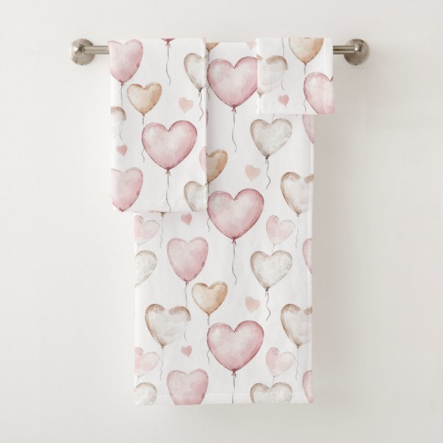 Conjunto De Toalhas Corações de Creme Rosa (Insitu)
