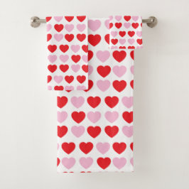Conjunto De Toalhas Corações de Dia de os namorados Vermelho e Rosa