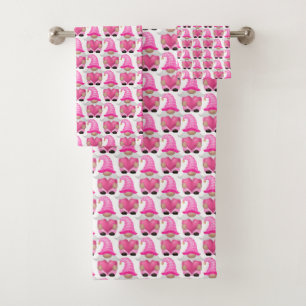 Conjunto De Toalhas Corações de Gnomo Rosa Floresta Escandinava Banho