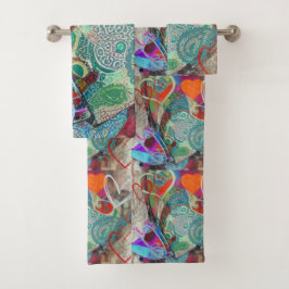 Conjunto De Toalhas Corações e Paisley