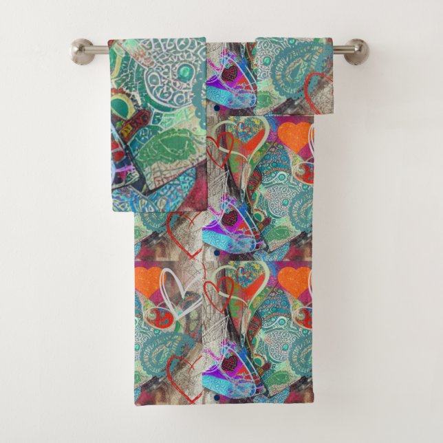 Conjunto De Toalhas Corações e Paisley (Insitu)