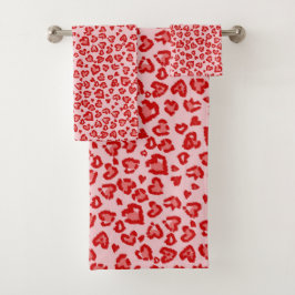 Conjunto De Toalhas Corações Padrões Leopardo em Vermelho por Esmagame