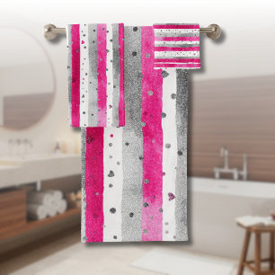 Conjunto De Toalhas Corações Prateados Rosa de São Valentim Elegantes