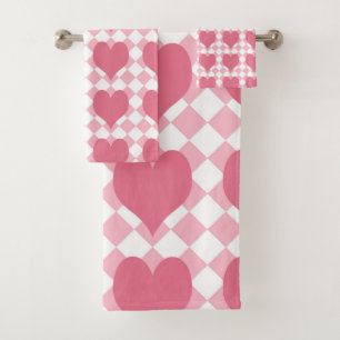 Conjunto De Toalhas Corações Rosa